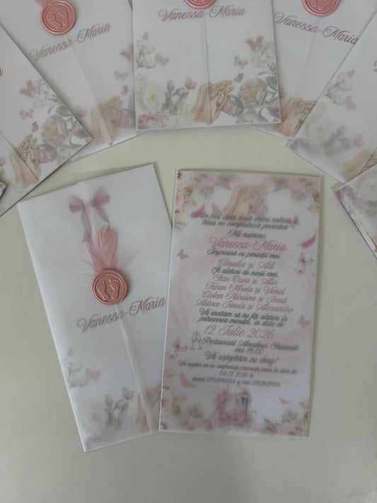 Invitatie botez in foaie de calc si sigiliu